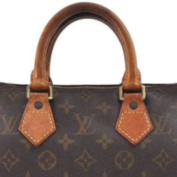 Vintage Louis Vuitton Speedy 25 Monogram Logo Satchel Boston Bag Brown Gold Tan - Picture 7 of 15